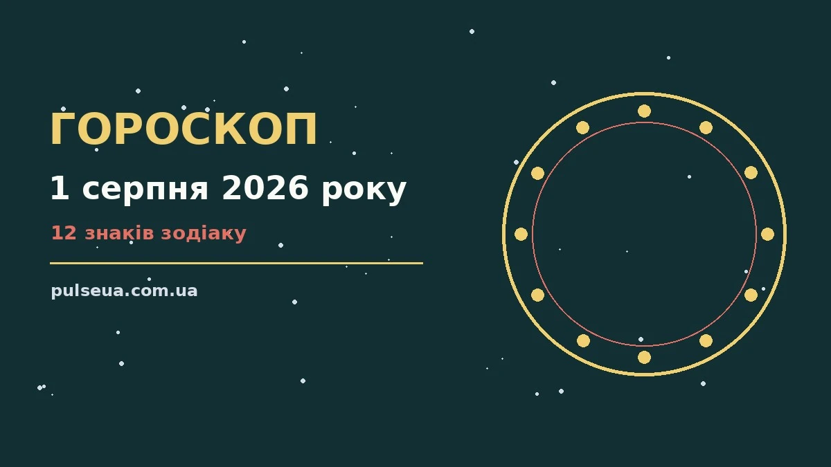 Зодіакальні символи на тлі ранкового неба, ілюстрація до гороскопу на 1 серпня 2026 року