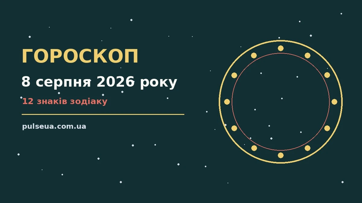 Зоряний гороскоп на 8 серпня 2026 року, ілюстрація нічного неба з символами знаків Зодіаку